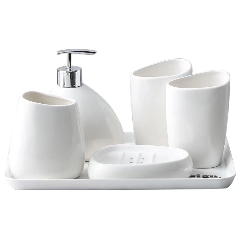 Bộ đồ dùng nhà tắm 6 món sứ trắng PB012