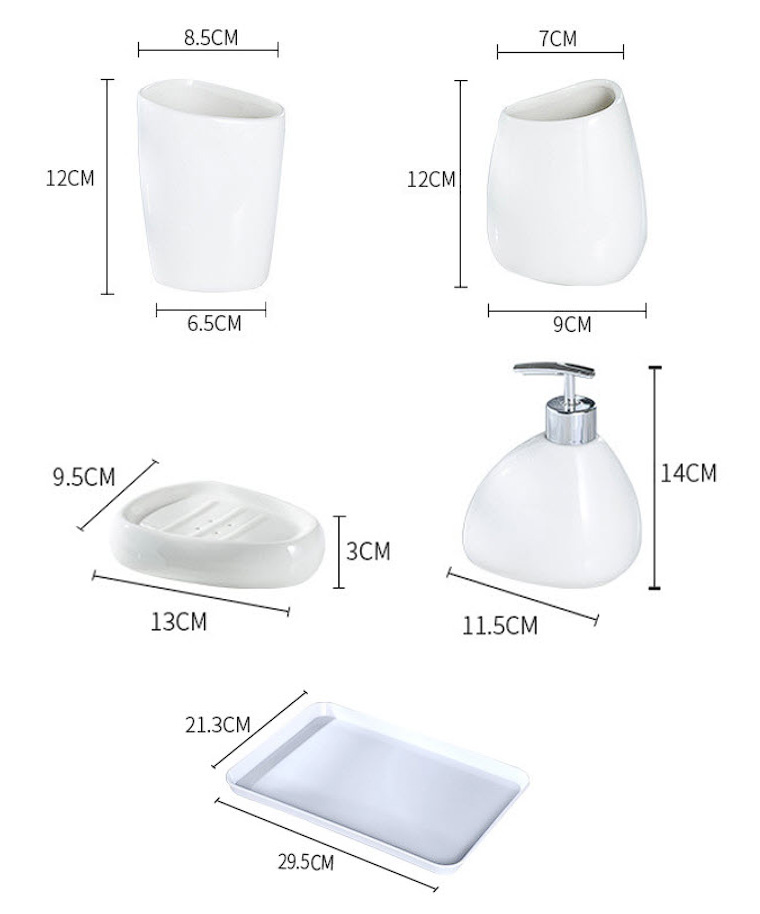 Bộ đồ dùng nhà tắm 6 món sứ trắng PB012