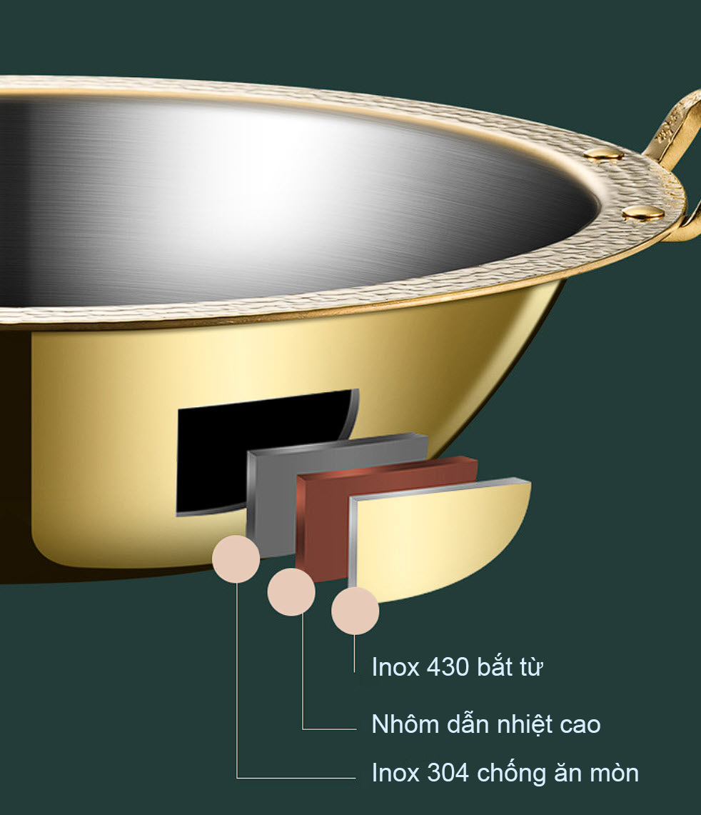 Nồi lẩu 3 lớp inox 304 loại dày size 26-40 YBS1028