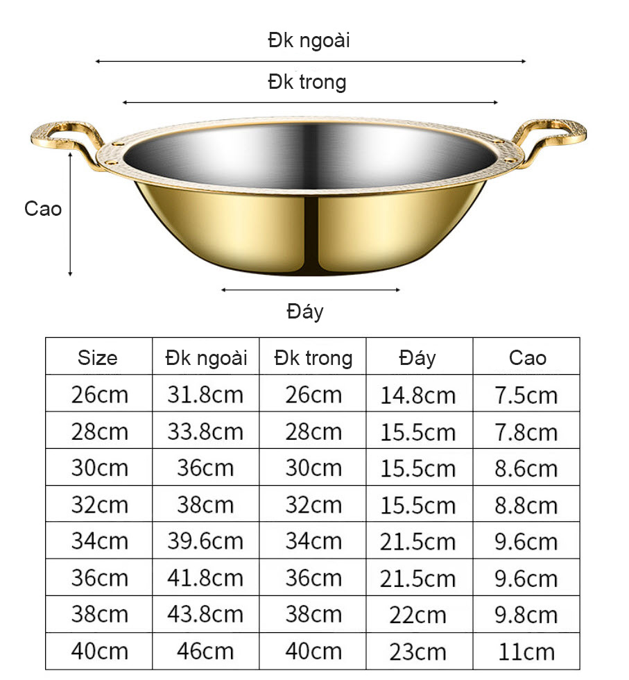 Nồi lẩu 3 lớp inox 304 loại dày size 26-40 YBS1028