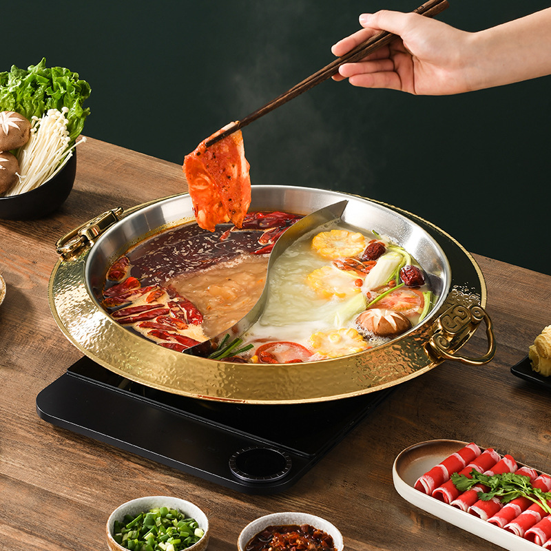 Nồi lẩu 2 ngăn 3 lớp inox 304 loại dày size 28-36 YBS1101