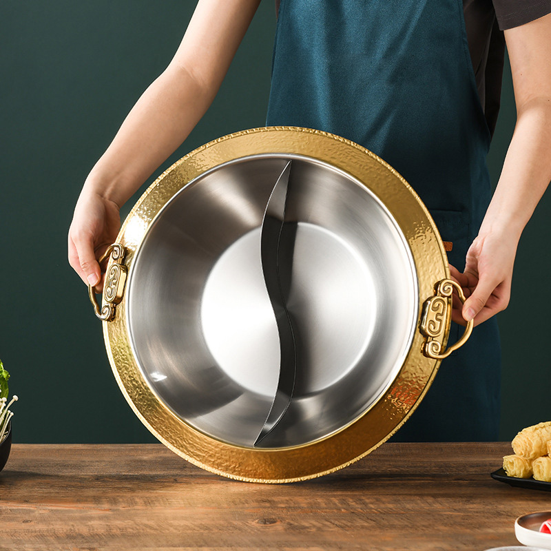 Nồi lẩu 2 ngăn 3 lớp inox 304 loại dày size 28-36 YBS1101