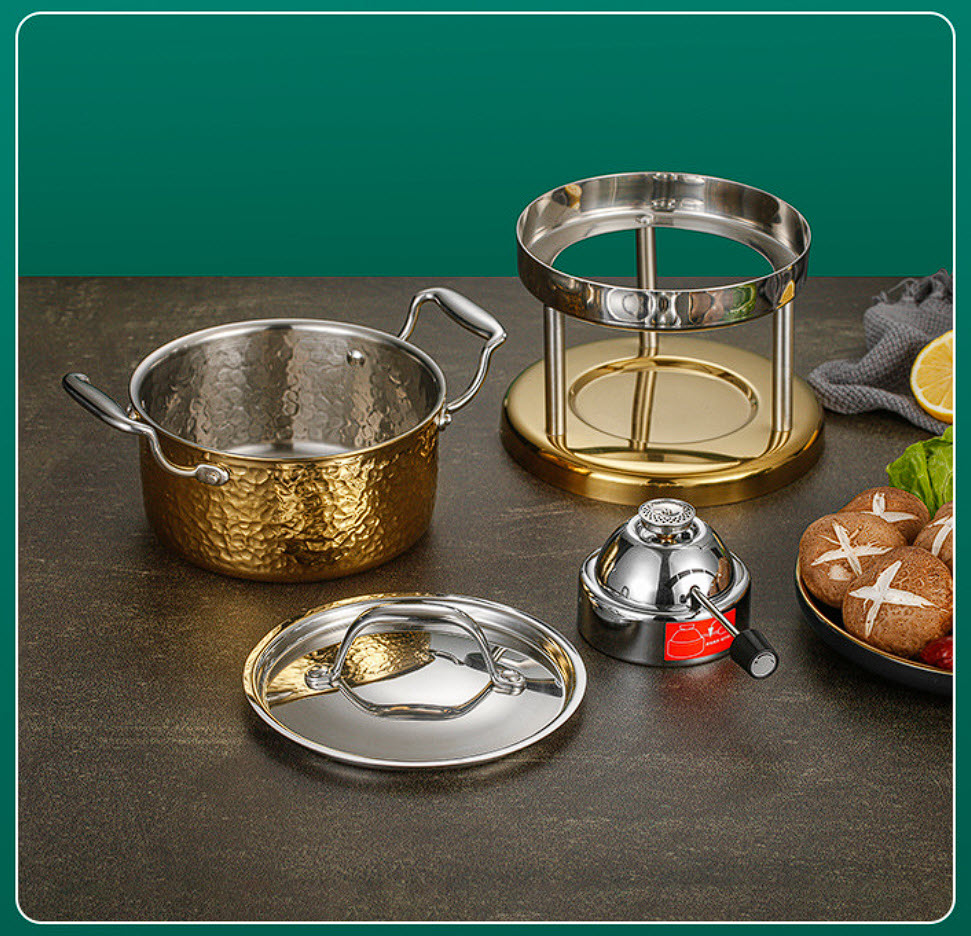 Nồi lẩu 1 người cao cấp 16cm inox 304 dùng gas CZG011