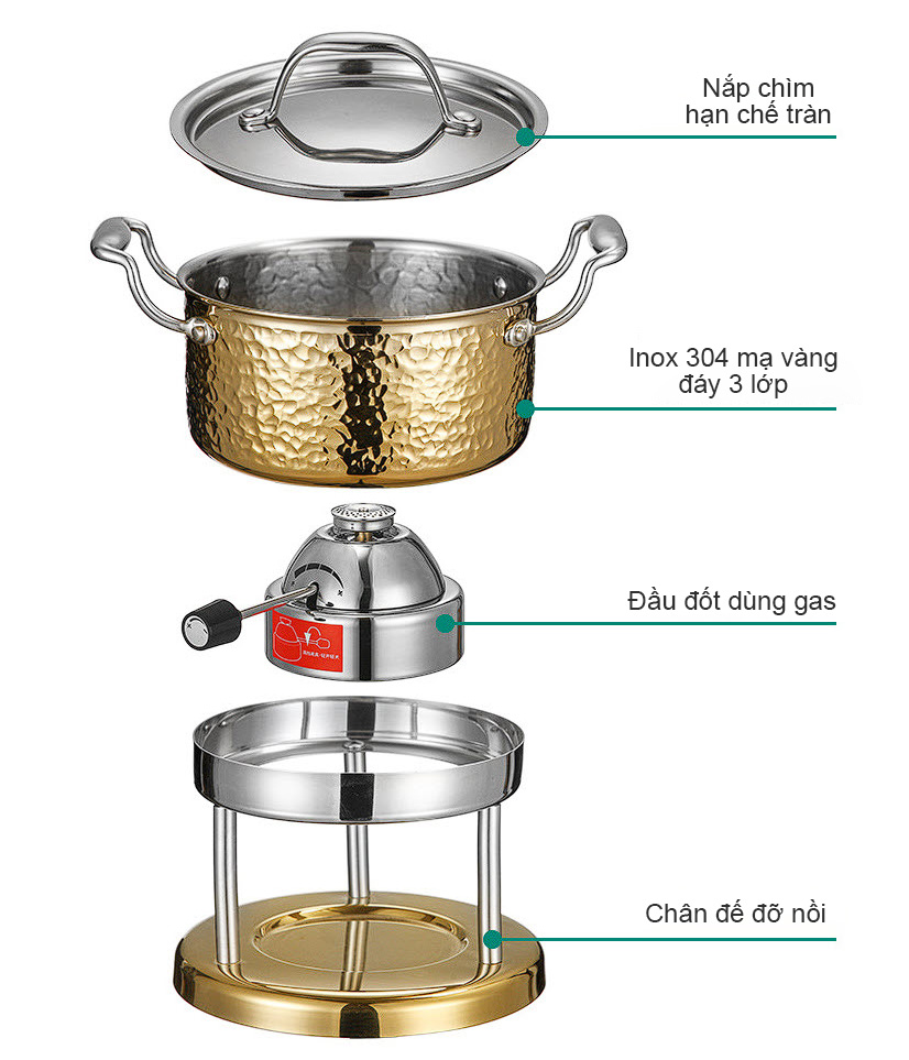 Nồi lẩu 1 người cao cấp 16cm inox 304 dùng gas CZG011