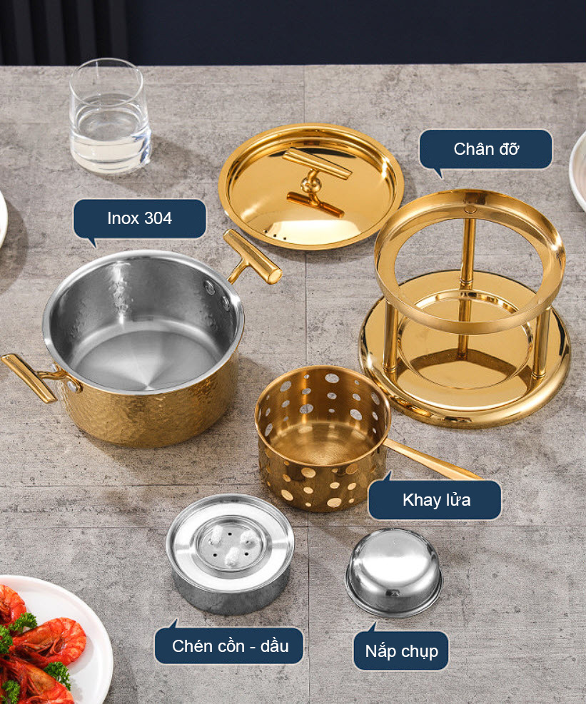 Nồi lẩu 1 người 17.5cm inox 304 dùng cồn CN011