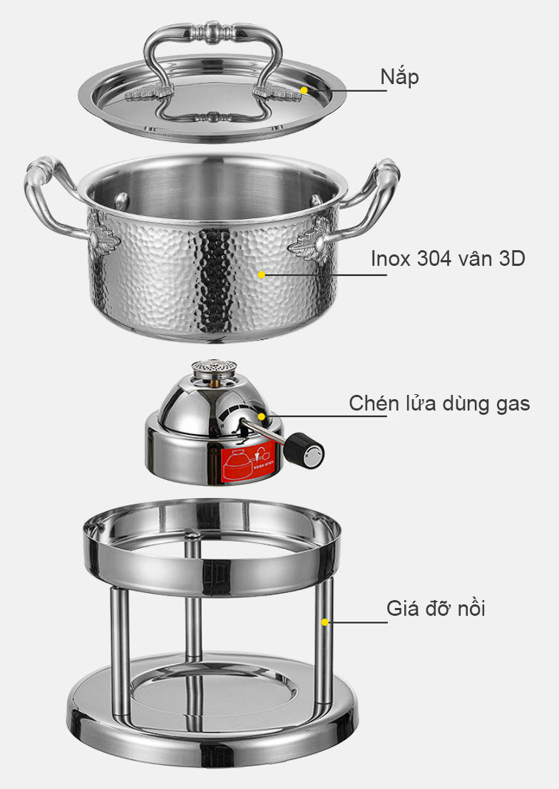 Nồi lẩu 1 người 16cm inox 304 dùng gas CN012