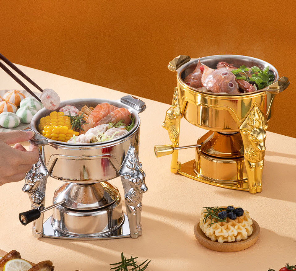 Nồi lẩu 1 người 16cm inox 304 mạ vàng dùng gas HU254