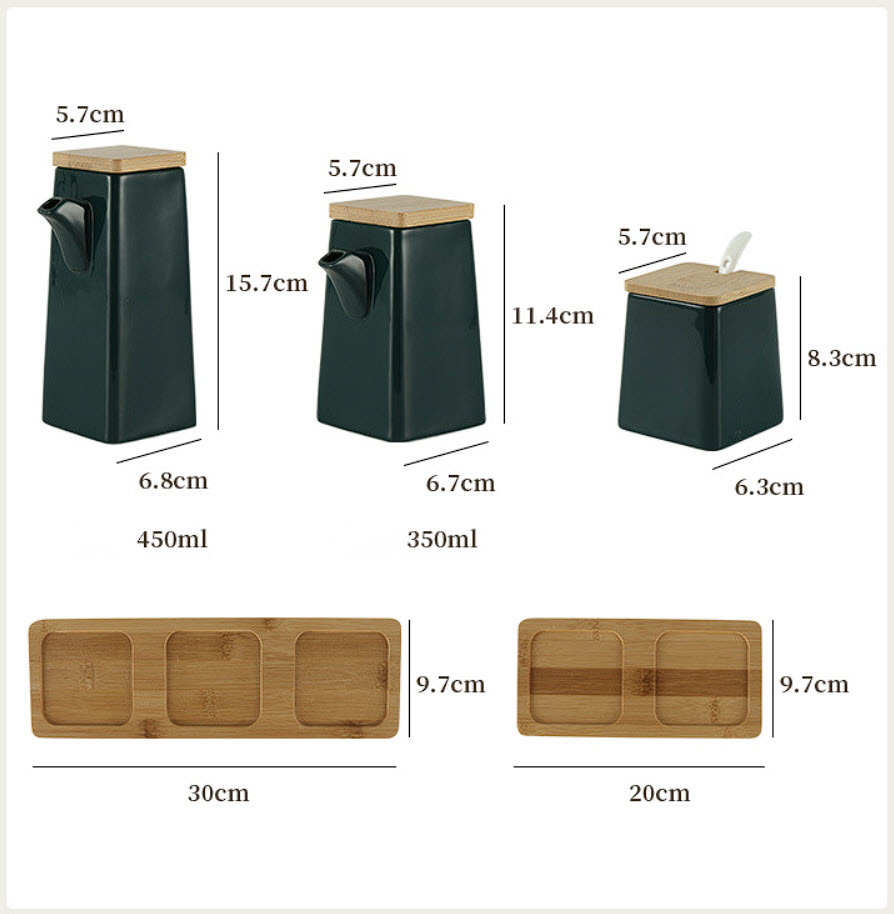 Bộ đựng gia vị sứ porcelain nắp gỗ kèm đế TLG011