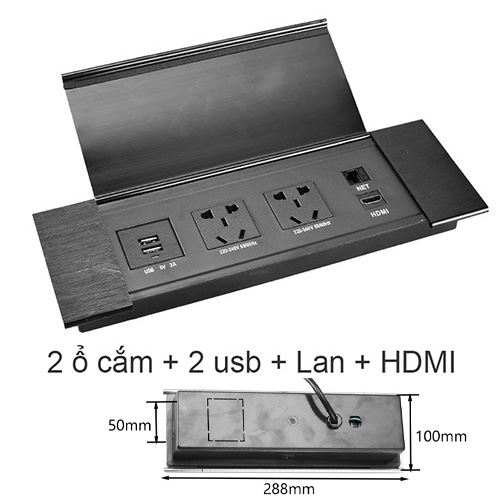 Ổ cắm âm bàn nắp lật chuẩn quốc tế chịu tải 10A BH011