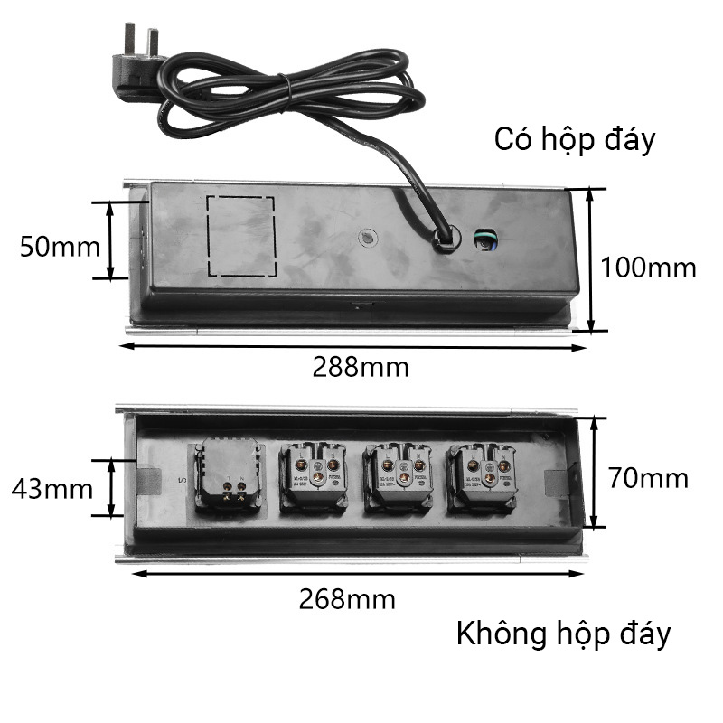 Ổ cắm âm bàn nắp lật chuẩn quốc tế chịu tải 10A BH011