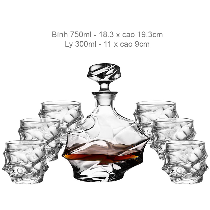 Bộ bình ly uống rượu tây uống whisky thủy tinh BB8875