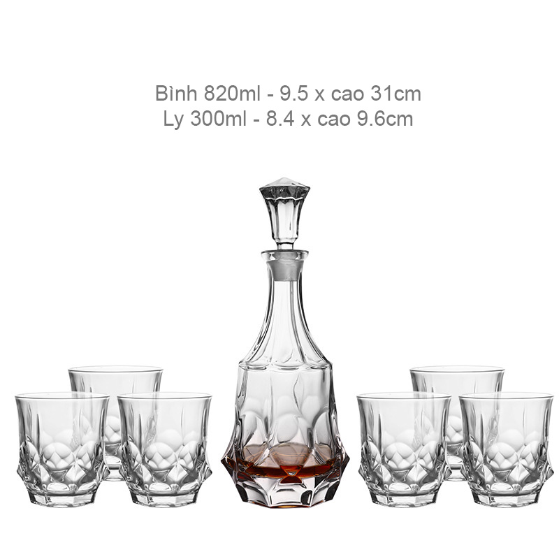 Bộ bình ly uống rượu tây uống whisky thủy tinh pha lê BB8876