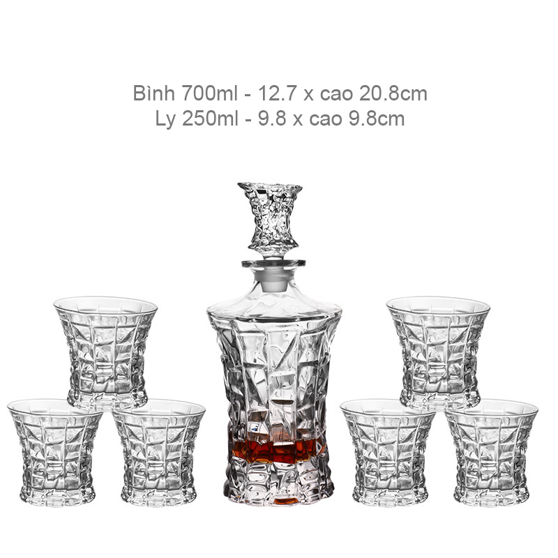 Bộ bình ly uống rượu tây uống whisky thủy tinh pha lê BB8876