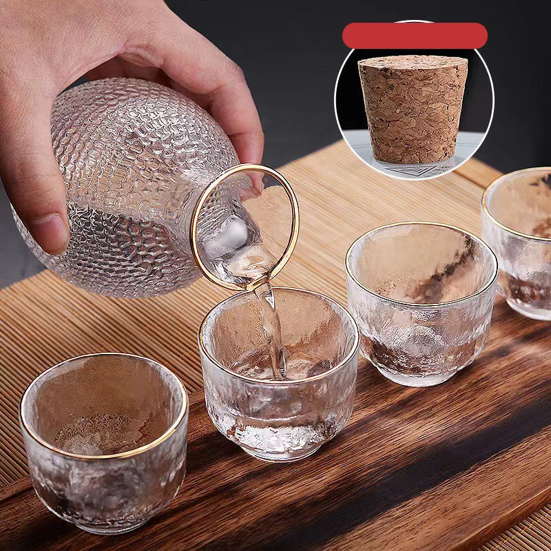 Bộ bình ly uống Sake thủy tinh vân sóng SJW021