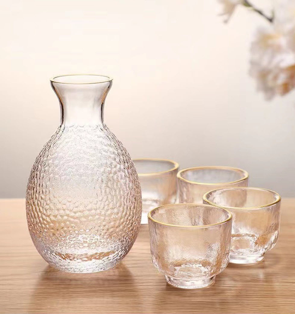 Bộ bình ly uống Sake thủy tinh vân sóng SJW021