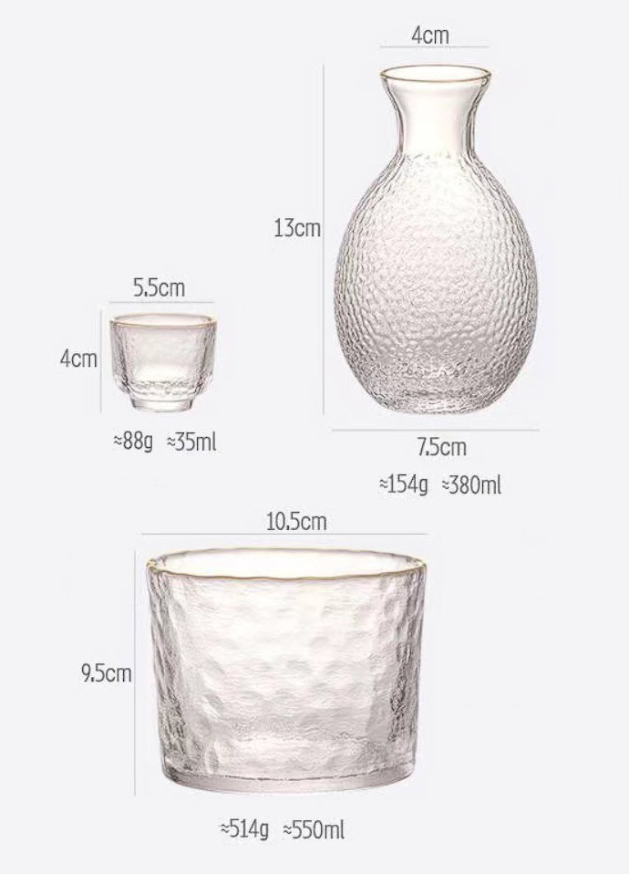 Bộ bình ly uống Sake thủy tinh vân sóng SJW021