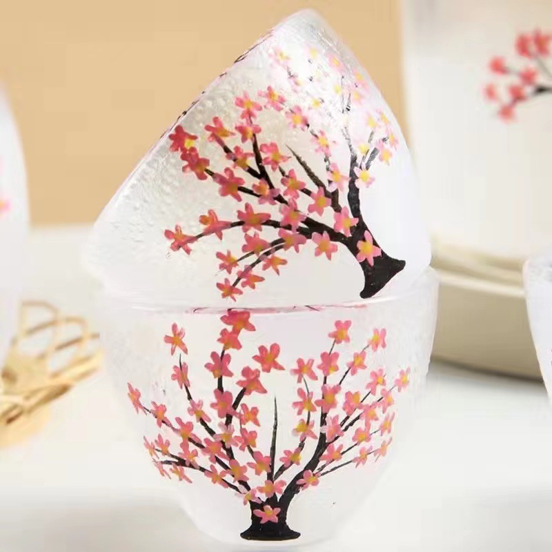 Bộ bình ly uống Sake thủy tinh in hoa vân sóng SJW022