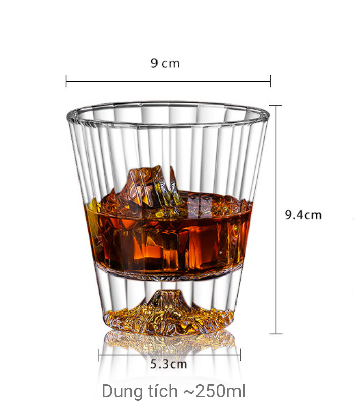 Ly whisky pha lê iceberg nhũ vàng 250ml CR014