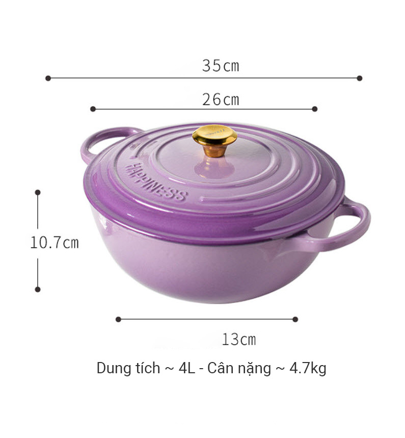 Nồi lẩu gang nồi gang tráng men Happyness 26cm HN014