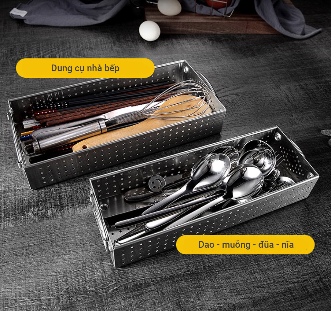 Khay đựng đũa muỗng nĩa dụng cụ nhà bếp inox 304 F149