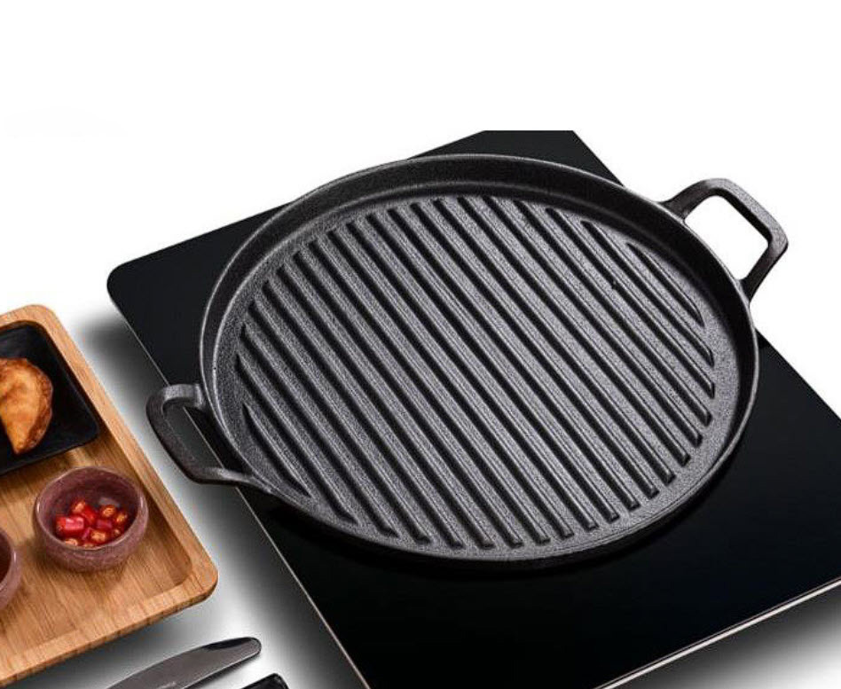 Chảo gang nướng BBQ nướng cá nướng hải sản vân sọc T029