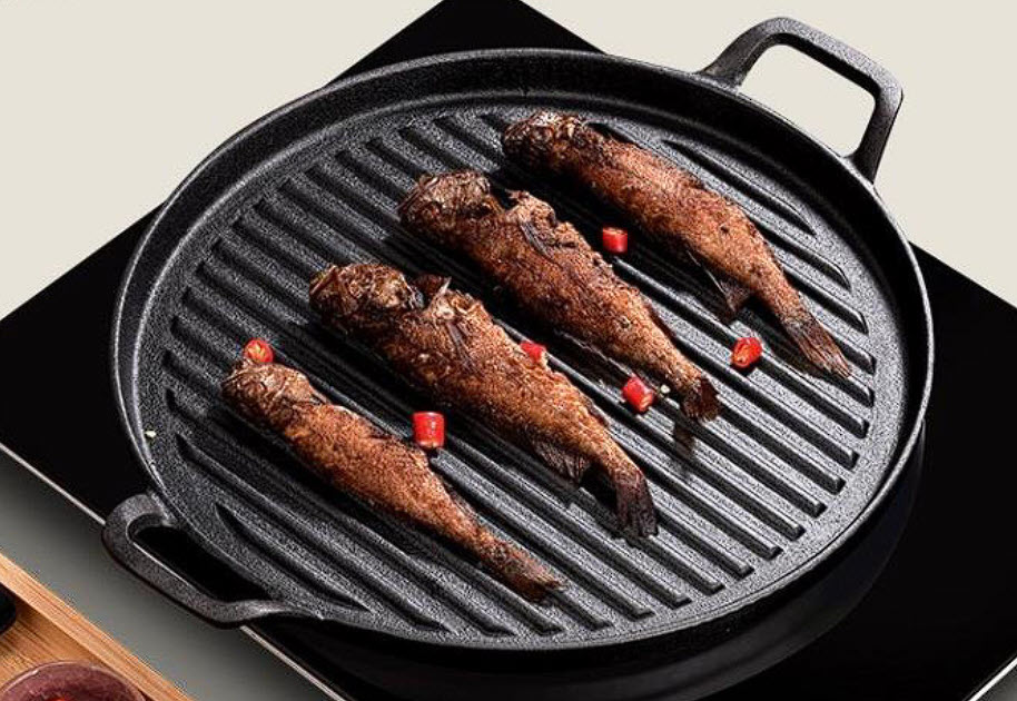 Chảo gang nướng BBQ nướng cá nướng hải sản vân sọc T029