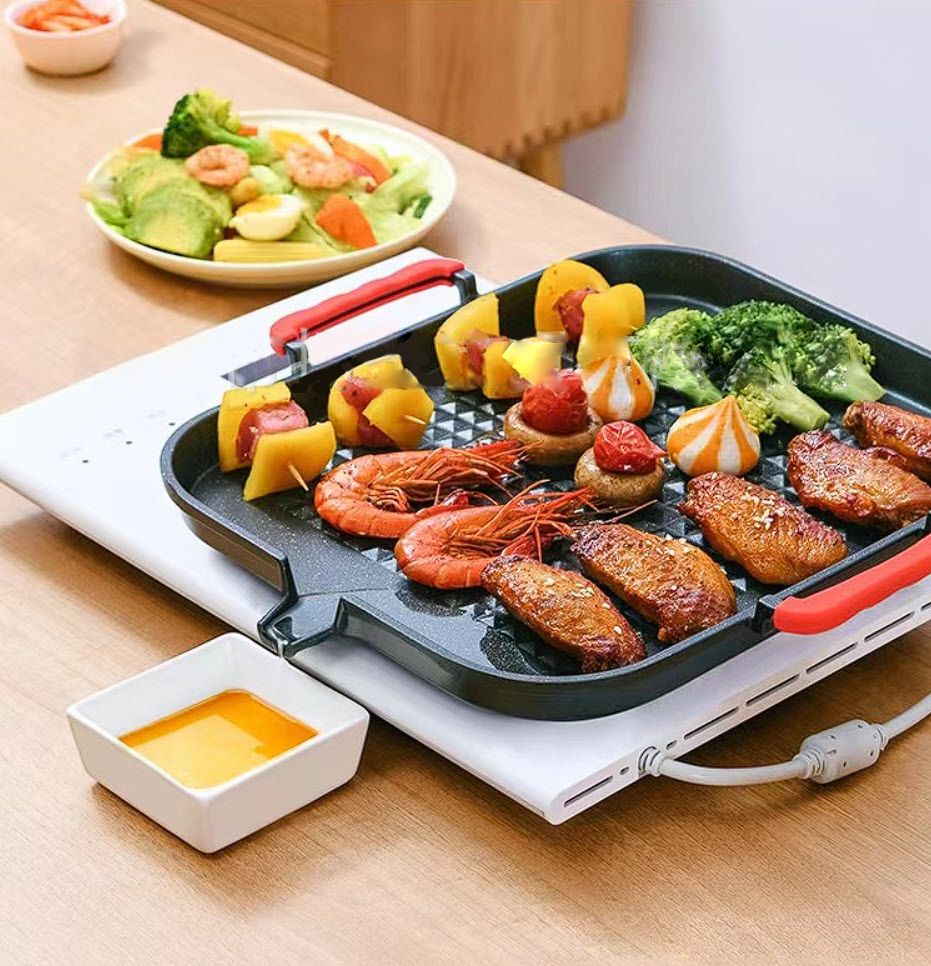 Chảo nướng thịt nhôm 30x25 phủ đá y tế chống dính KS032