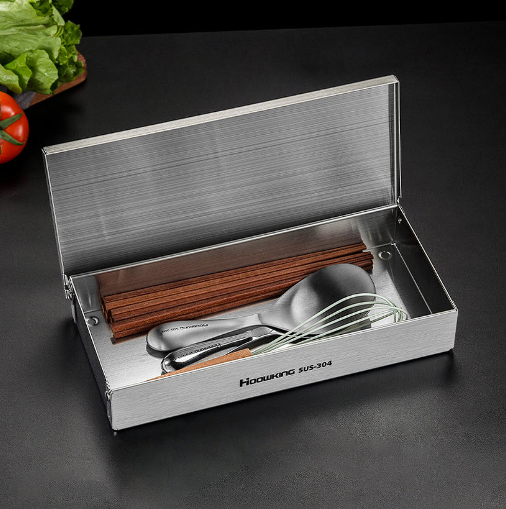 Hộp đựng đũa muỗng nĩa inox 304 có nắp lật F149