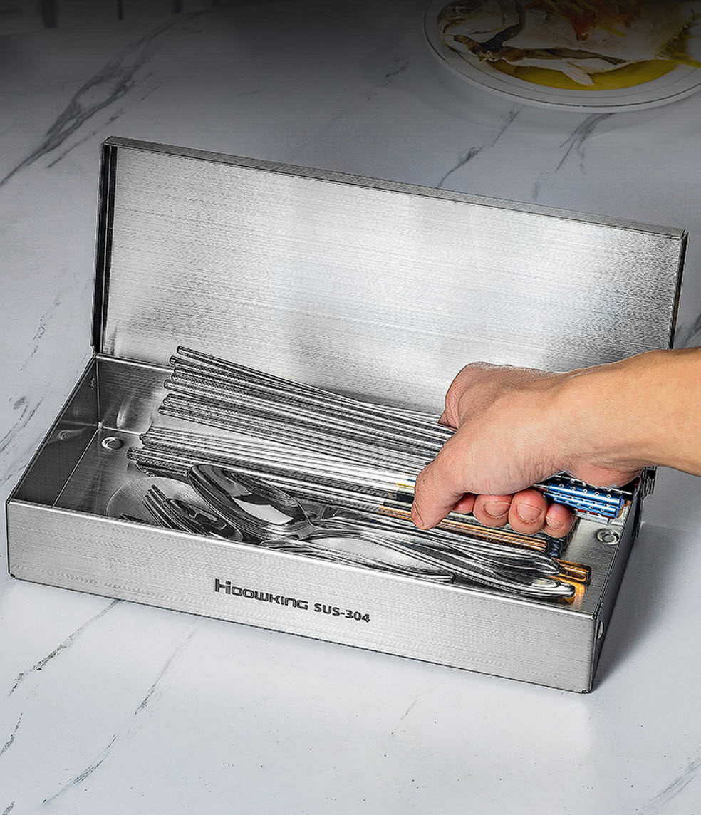 Hộp đựng đũa muỗng nĩa inox 304 có nắp lật F149