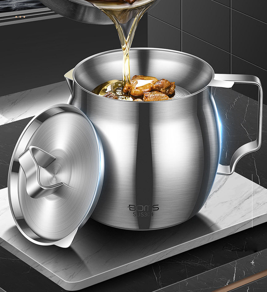 Ca lọc dầu ăn lọc cặn 1L6 inox 304 phủ gốm BOM19