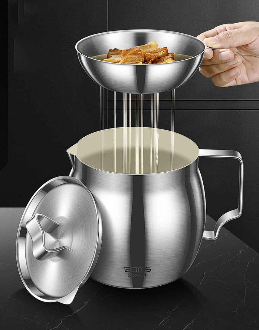 Ca lọc dầu ăn lọc cặn 1L6 inox 304 phủ gốm BOM19