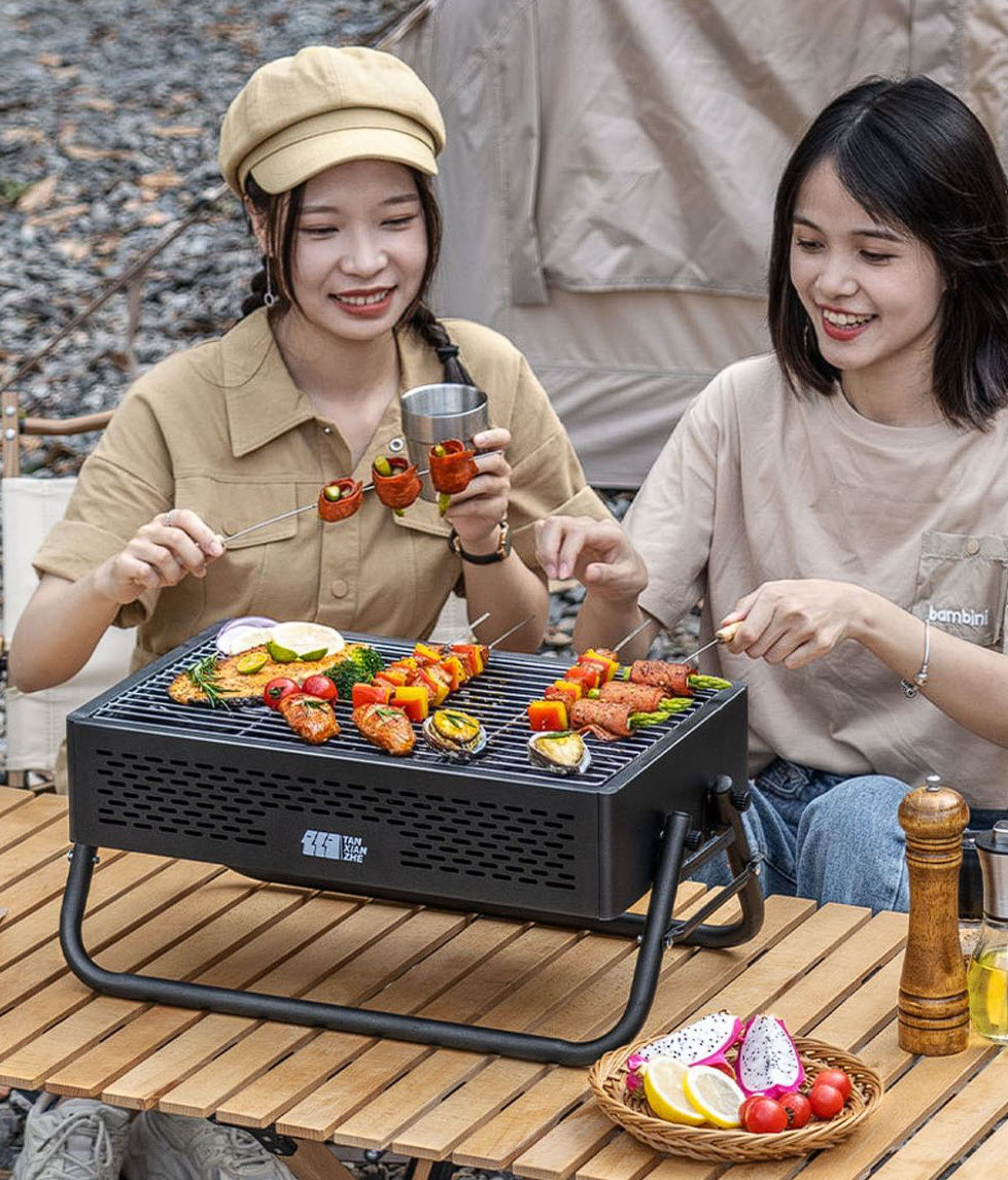 Bếp nướng BBQ cắm trại ngoài trời 47x28cm có chân đỡ YBT09