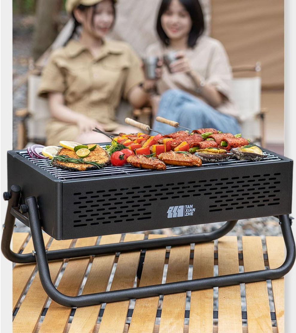 Bếp nướng BBQ cắm trại ngoài trời 47x28cm có chân đỡ YBT09