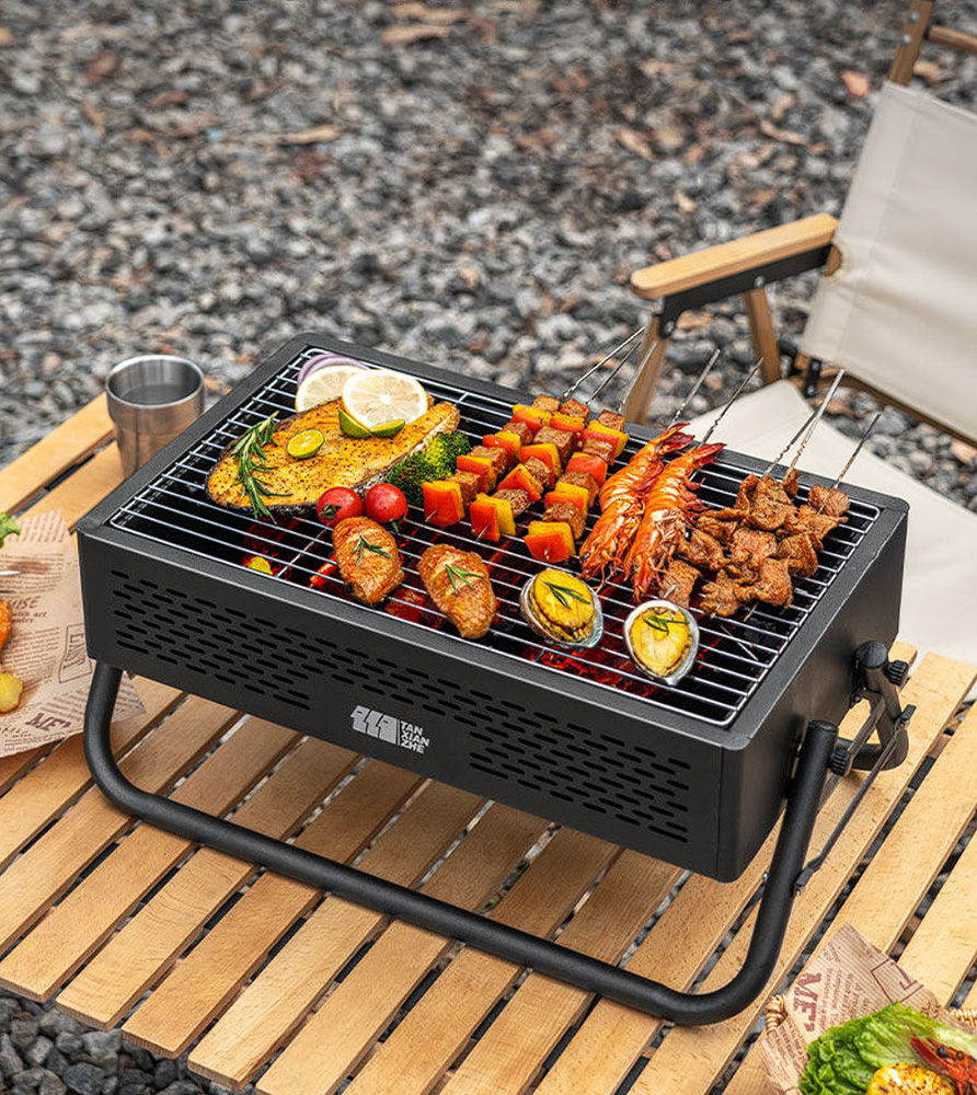 Bếp nướng BBQ cắm trại ngoài trời 47x28cm có chân đỡ YBT09
