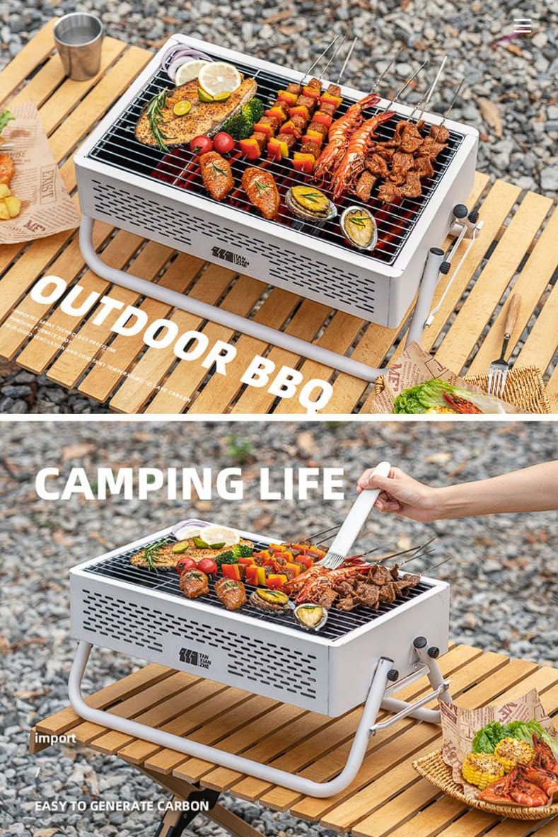 Bếp nướng BBQ cắm trại ngoài trời 47x28cm có chân đỡ YBT09