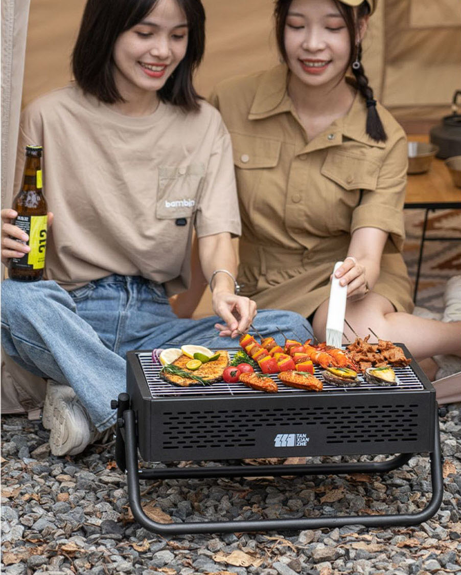 Bếp nướng BBQ cắm trại ngoài trời 47x28cm có chân đỡ YBT09