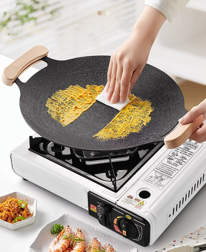 Chảo nướng BBQ cắm trại vỉ nướng du lịch đá maifan 30-38cm XCT07