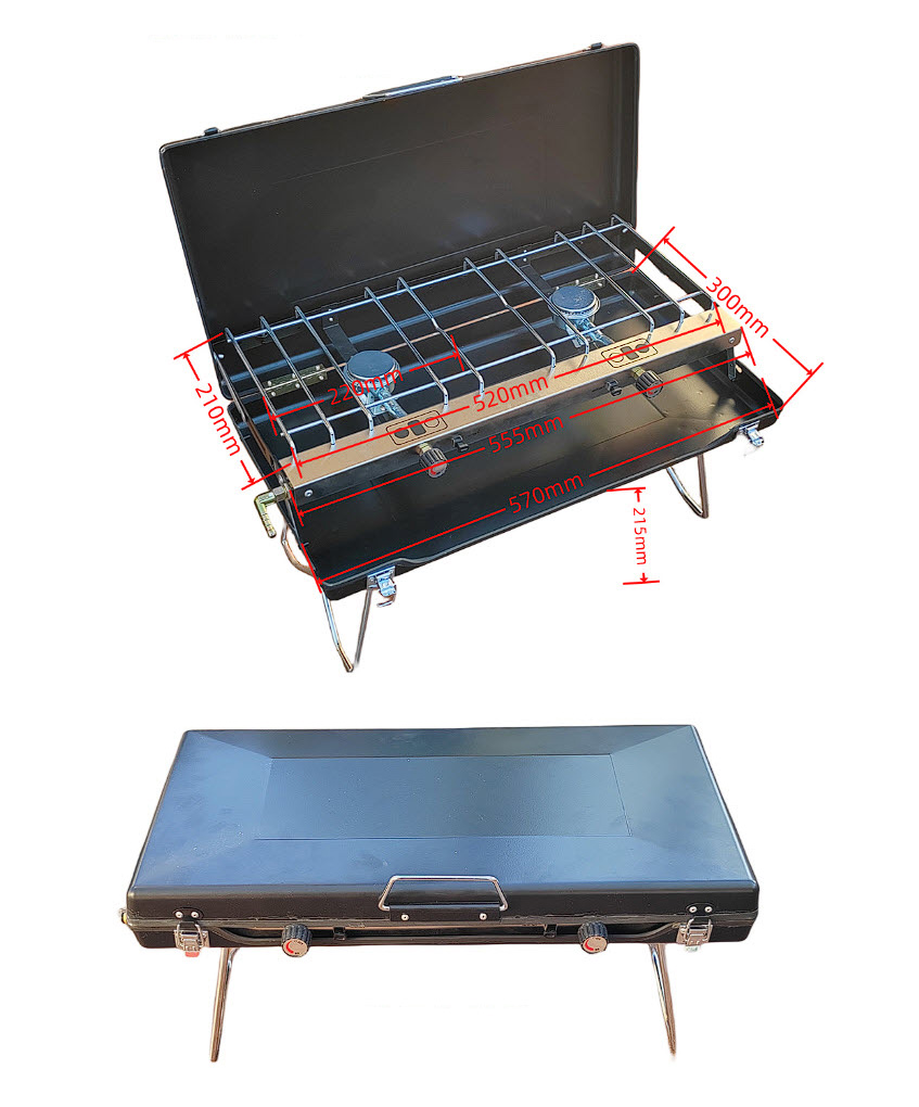 Bếp gas cắm trại picnic gấp gọn loại đôi 2 đầu đốt RT9480