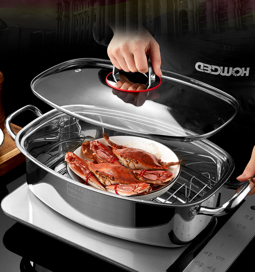 Nồi hấp cá nồi luộc gà size 35x23 inox 304 hấp hải sản rau củ dimsum ZYG1202