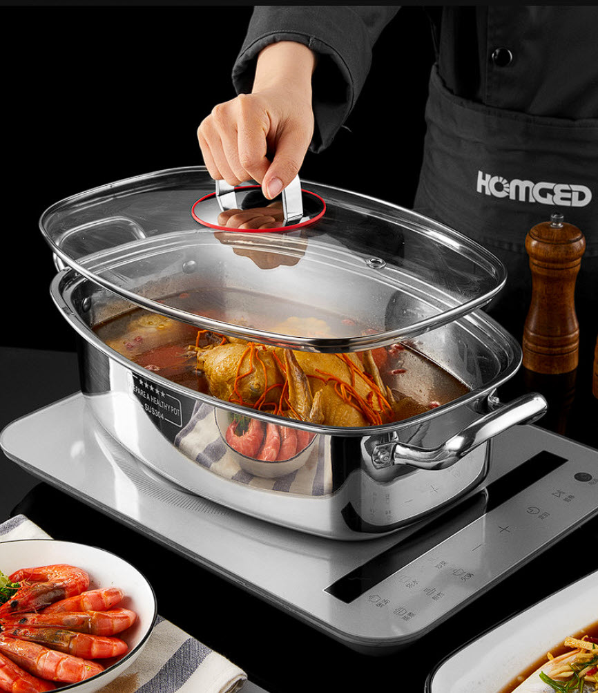Nồi hấp cá nồi luộc gà size 35x23 inox 304 hấp hải sản rau củ dimsum ZYG1202