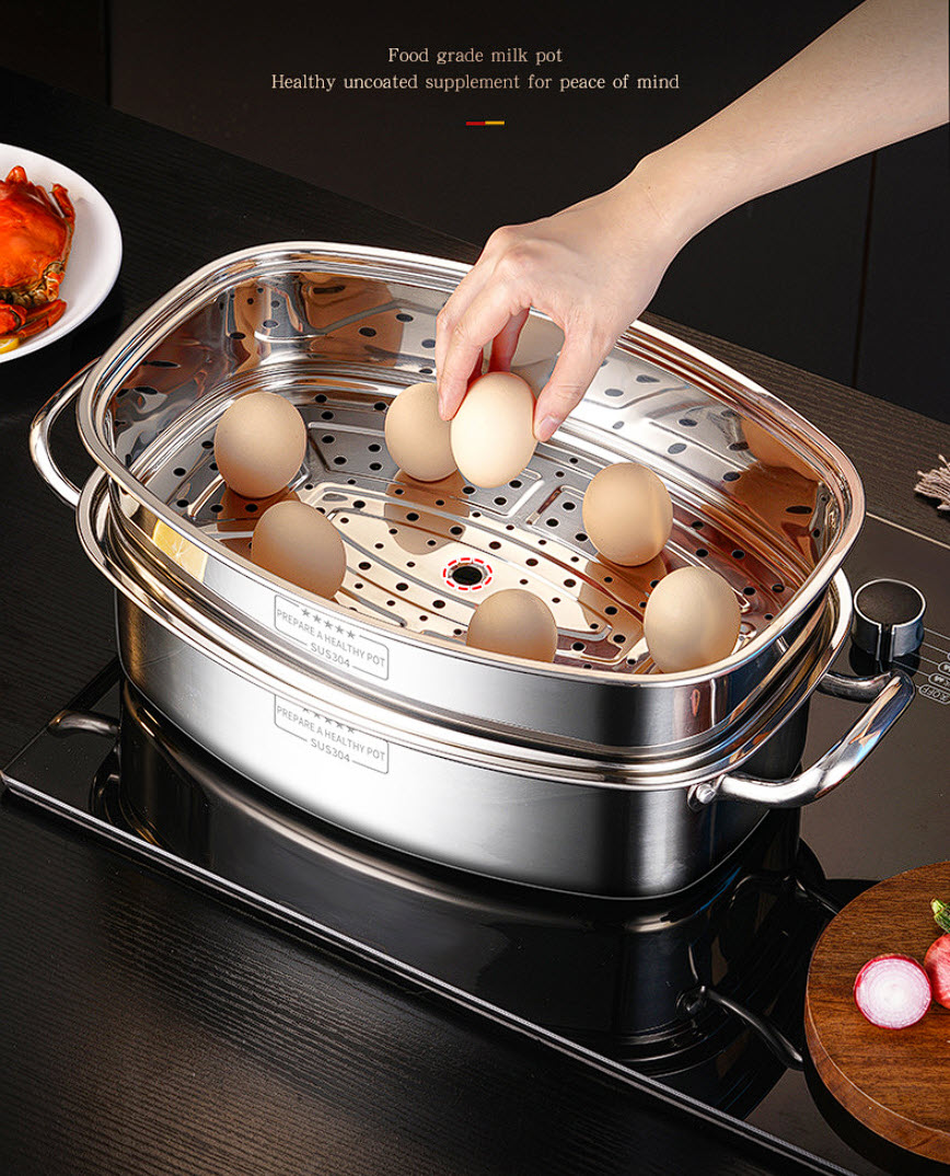Nồi hấp cá nồi luộc gà size 35x23 inox 304 hấp hải sản rau củ dimsum ZYG1202