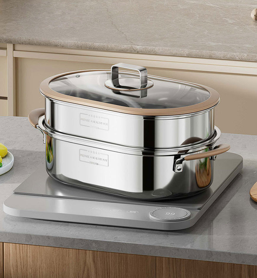 Nồi hấp cá nồi luộc gà size 35x23 inox y tế 316 hấp hải sản rau củ dimsum G038