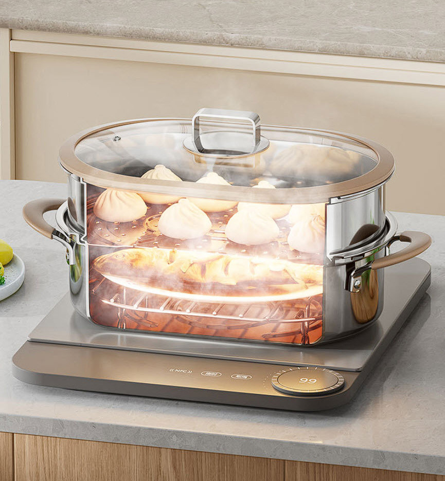 Nồi hấp cá nồi luộc gà size 35x23 inox y tế 316 hấp hải sản rau củ dimsum G038
