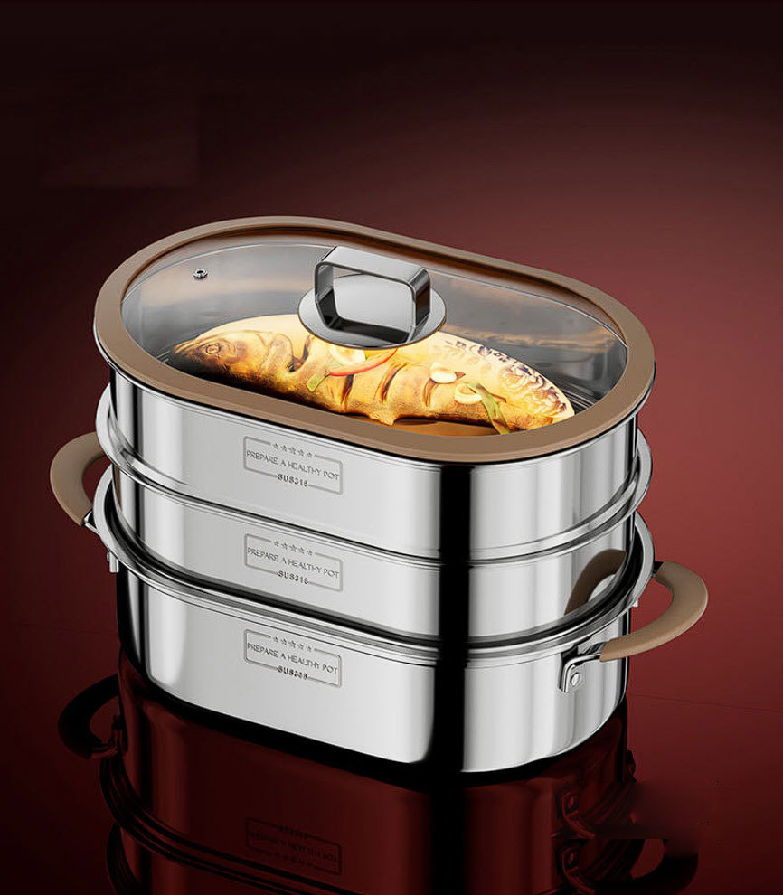 Nồi hấp cá nồi luộc gà size 35x23 inox y tế 316 hấp hải sản rau củ dimsum G038