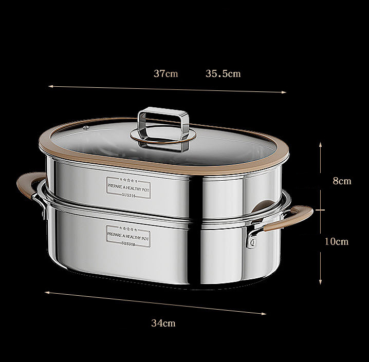 Nồi hấp cá nồi luộc gà size 35x23 inox y tế 316 hấp hải sản rau củ dimsum G038