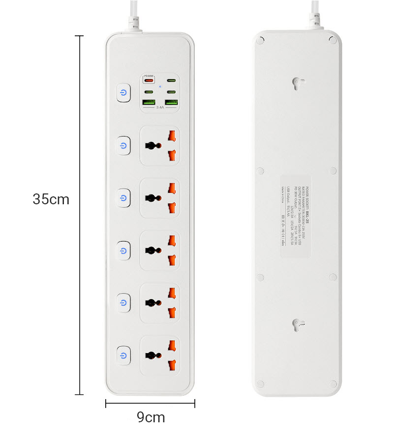 Ổ cắm điện đa năng 5 ổ 2USB-A và 3Type-C kèm sạc nhanh PD30w BKL25