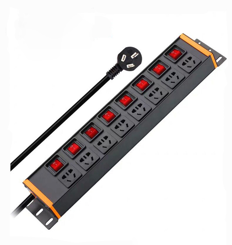 Thanh nguồn PDU ổ cắm tủ rack 6-10 cổng chịu tải 10A công tắc nguồn riêng XTE496