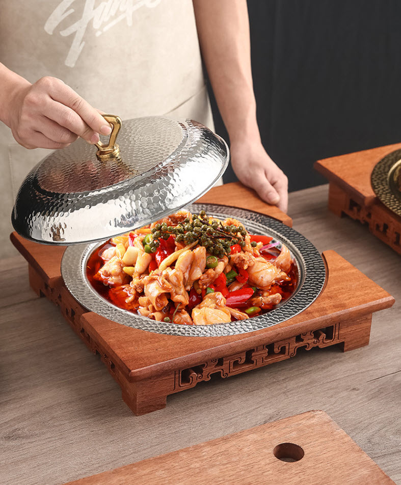 Dĩa đựng thức ăn kèm khay gỗ cao cấp cho nhà hàng đựng tôm hùm cua hấp lagu món chiên xào SCU1