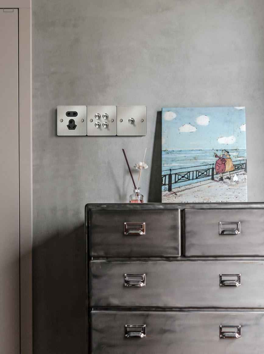 Công tắc ổ cắm âm tường mặt inox xước HOD19 toggle bằng đồng type 86