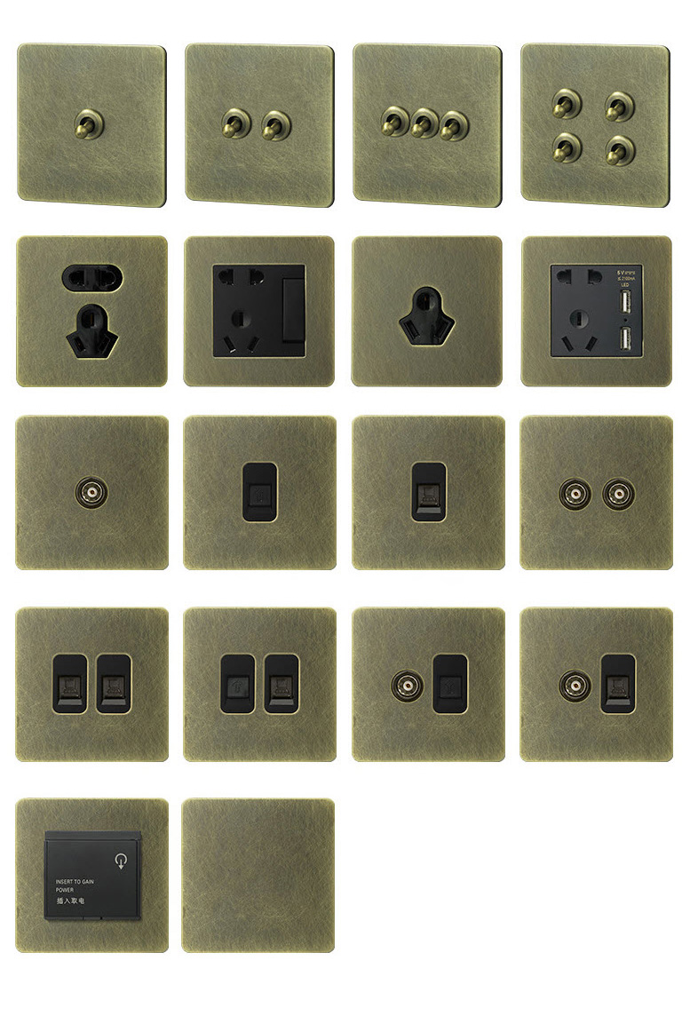 Công tắc ổ cắm âm tường mặt giả đồng vintage HOD23 type 86